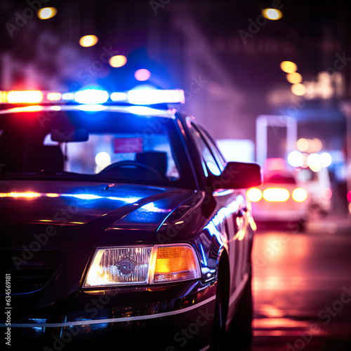 Police cars at night city