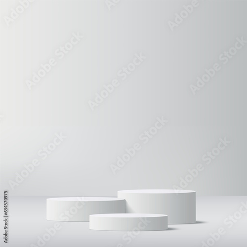 Abstract background with white color geometric 3d podiums. Vector