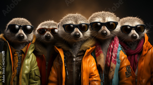 Meerkat in a group in a fashion outfit. Generative Ai © andranik123