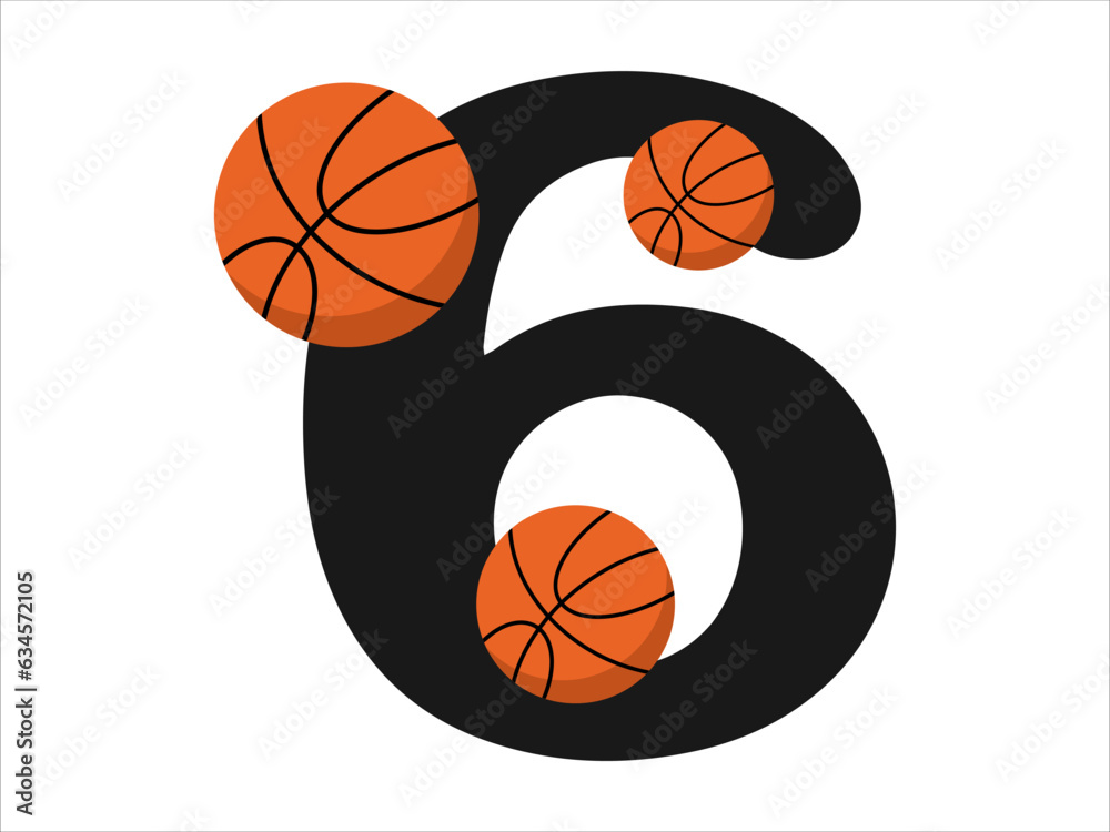 Basketball alphabet sport number 6 illustration