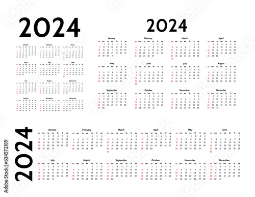 Calendar for 2024 isolated on a white background