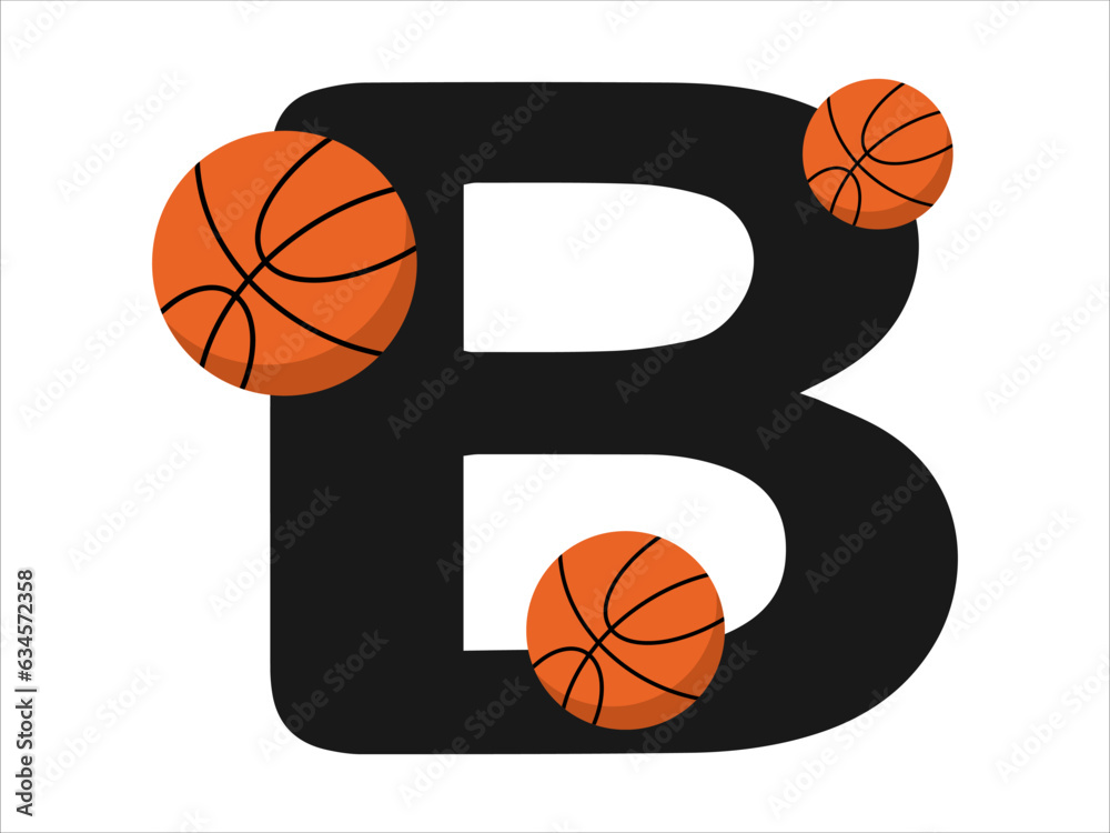 Basketball alphabet sport Letter B illustration