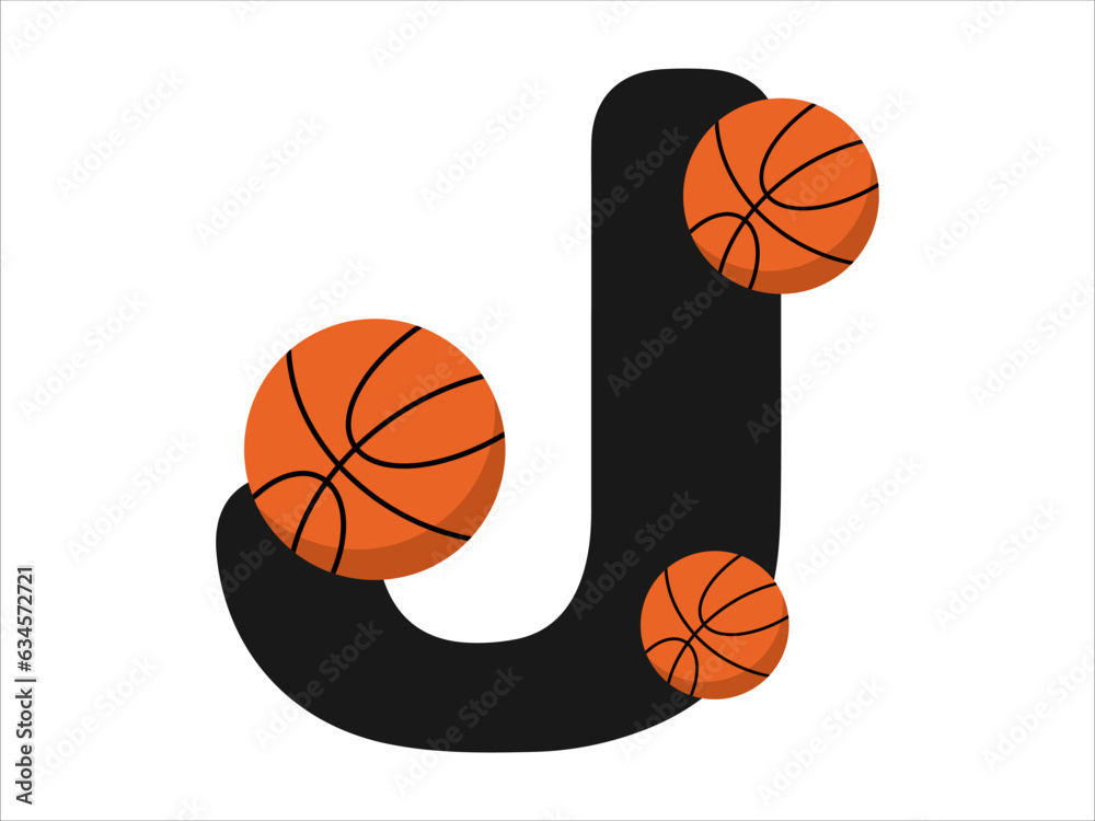 Basketball alphabet sport Letter J illustration