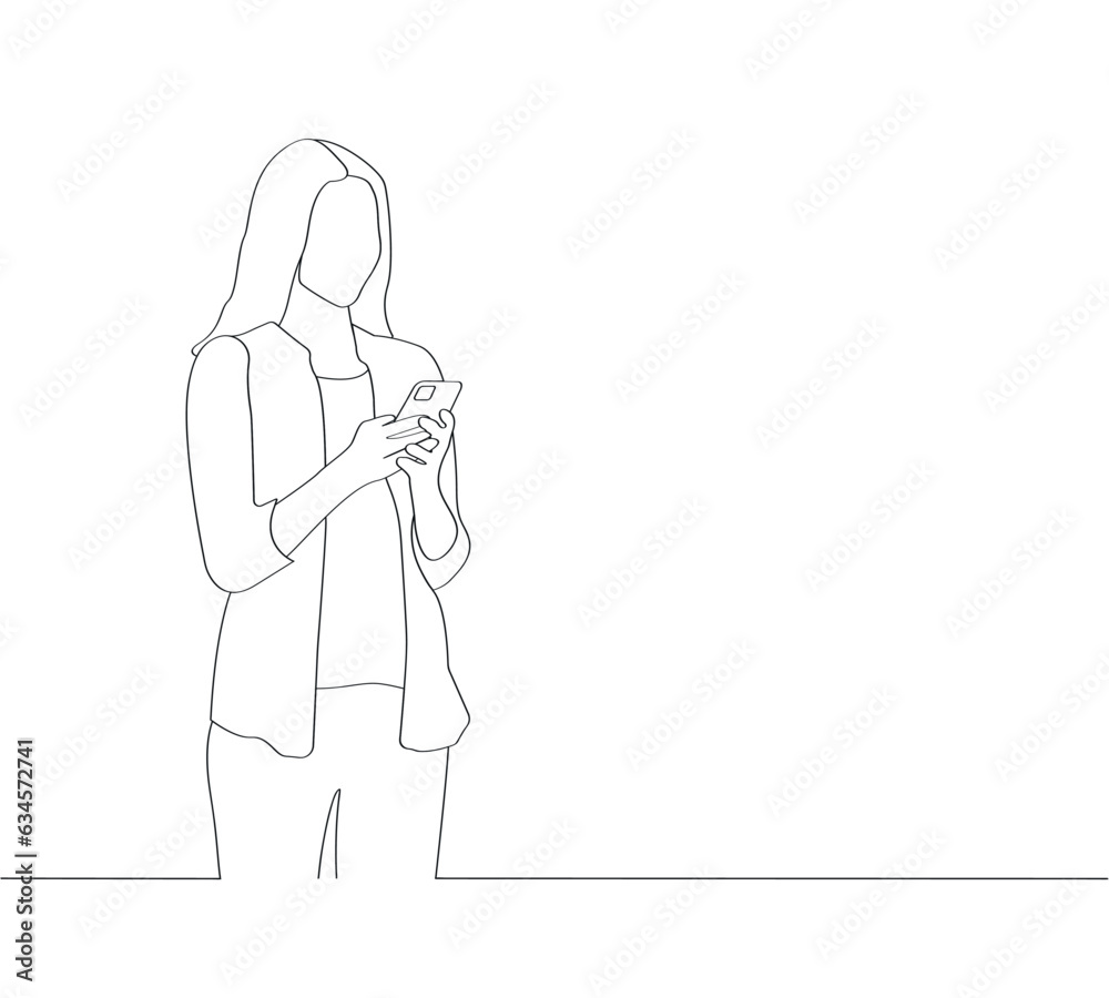 People painted with a continuous line on the phone girl vector illustration People painted with a continuous line on the phone girl vector illustration