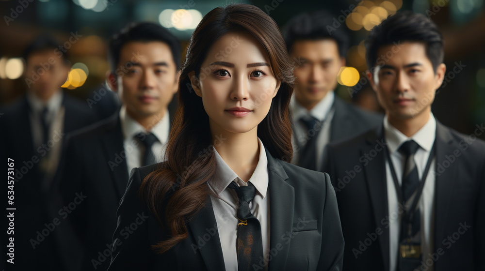 Team of Asian businessman and businesswoman in suits in office. Generative Ai Team of Asian businessman and businesswoman in suits in office. Generative Ai