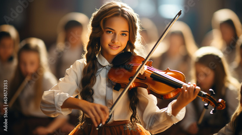 Young girl playing violin. Generative Ai