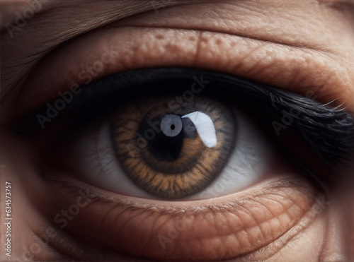 Realistic photo of beautiful close up eye of a elder man by Generative AI