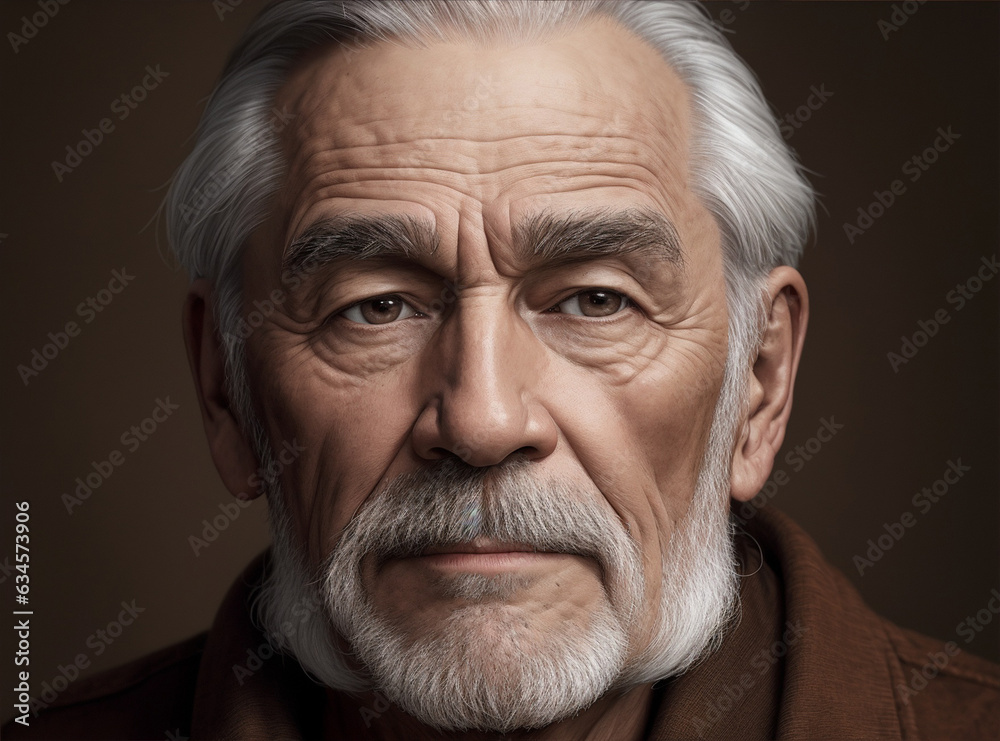 Realistic photo of one older men with an brown background by Generative AI Realistic photo of one older men with an brown background by Generative AI