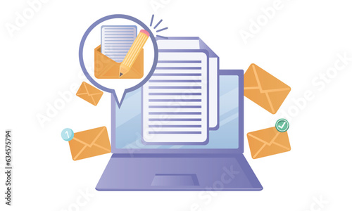 Web page design template of email marketing and newsletter advertising, communication concept, spam sharing, information dissemination, business promotion, emailing in flat style.on white background.