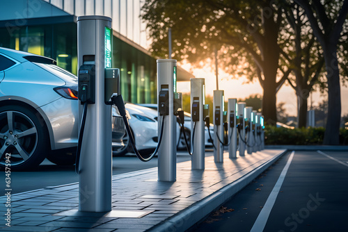 Row of charging stations for electric vehicles