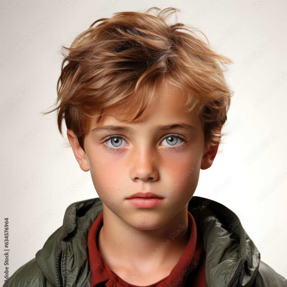 Professional studio head shot of a 9-year-old Lithuanian boy with a focused stare. Professional studio head shot of a 9-year-old Lithuanian boy with a focused stare.