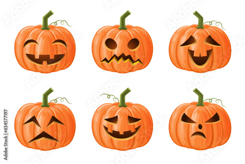 Set of halloween pumpkin . Jack o'lantern . Isolated background . Vector .