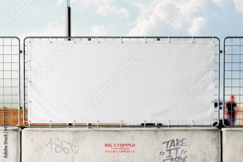 Advertising banner on the road barrier mockup. 3D rendering photo