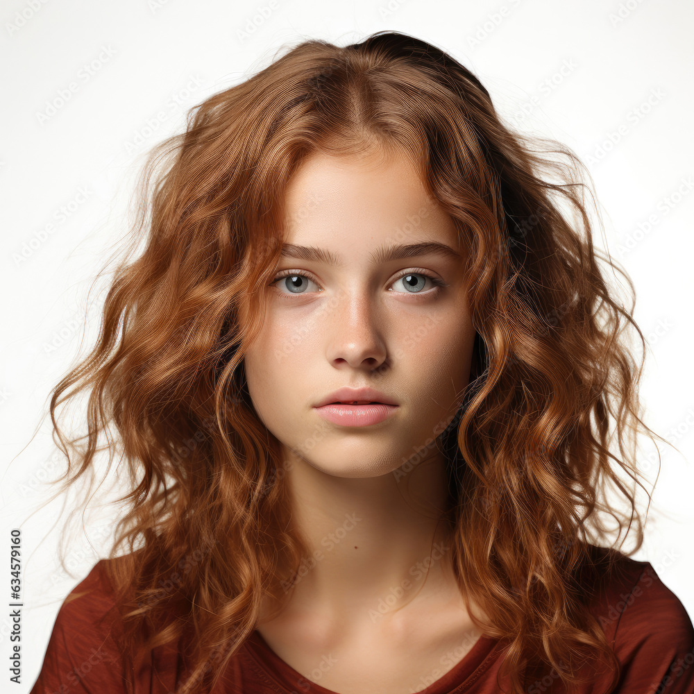 Professional studio head shot of a 16-year-old Danish girl with a lively and energetic expression. Professional studio head shot of a 16-year-old Danish girl with a lively and energetic expression.