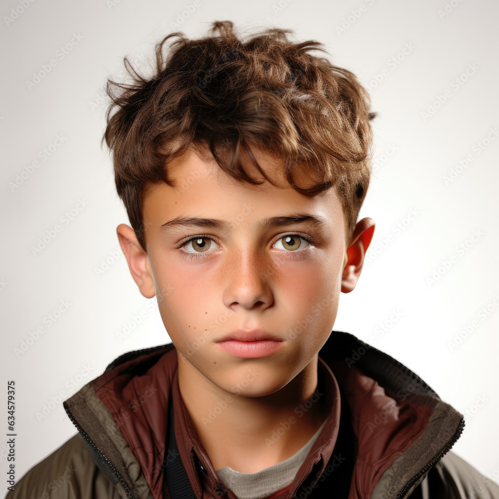 Professional studio head shot of a calm 13-year-old Jordanian boy with a peaceful demeanor. Professional studio head shot of a calm 13-year-old Jordanian boy with a peaceful demeanor.