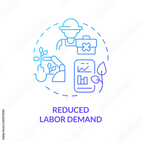Reduced labor demand blue gradient concept icon. Automation technology. Agriculture business. Manual worker. Farm industry. Round shape line illustration. Abstract idea. Graphic design. Easy to use