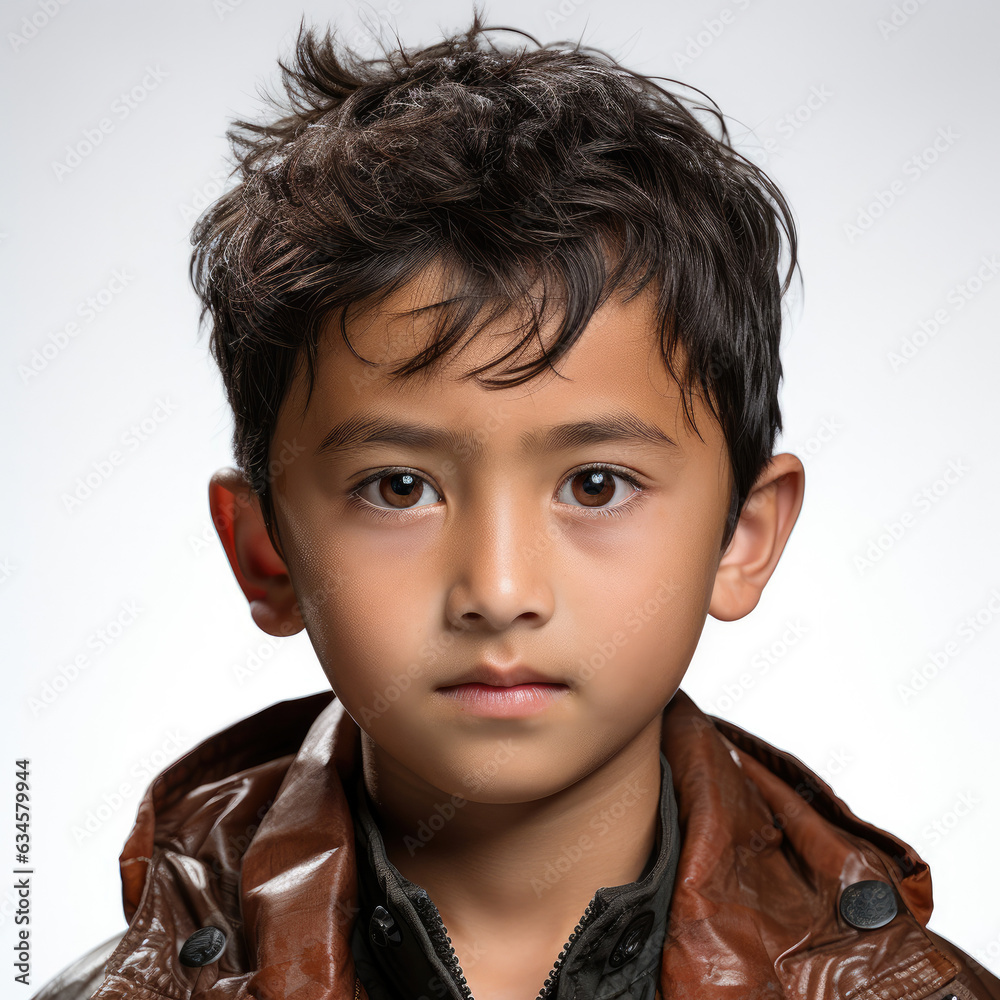 Professional studio head shot of a brooding 9-year-old Vietnamese boy with a deep frown. Professional studio head shot of a brooding 9-year-old Vietnamese boy with a deep frown.