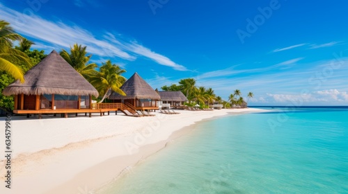 Tropical paradise beach with huts