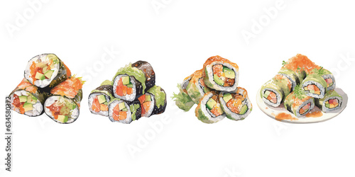 watercolor sushi clipart for graphic resources