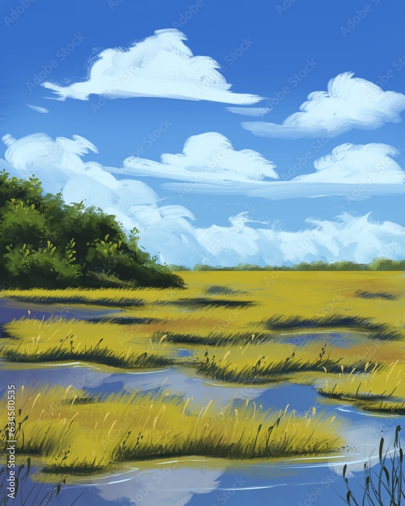 Obraz premium landscape with river and grass