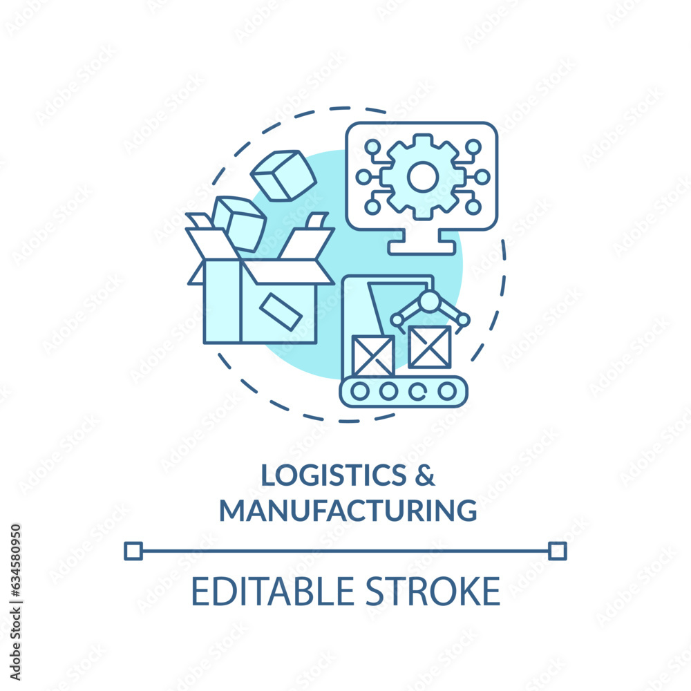 Editable logistics and manufacturing blue icon concept, isolated vector, enterprise resource planning thin line illustration.