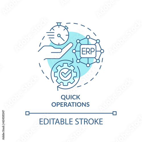 Editable quick operations blue icon concept, isolated vector, enterprise resource planning thin line illustration.