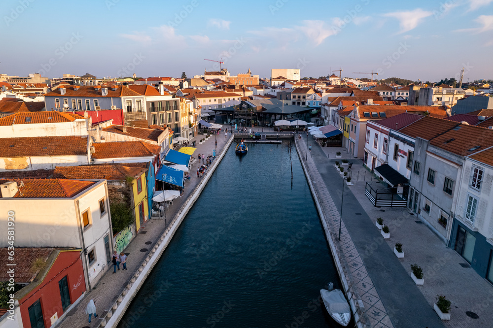 Aveiro river channel
colorful houses of moliceiros sunset