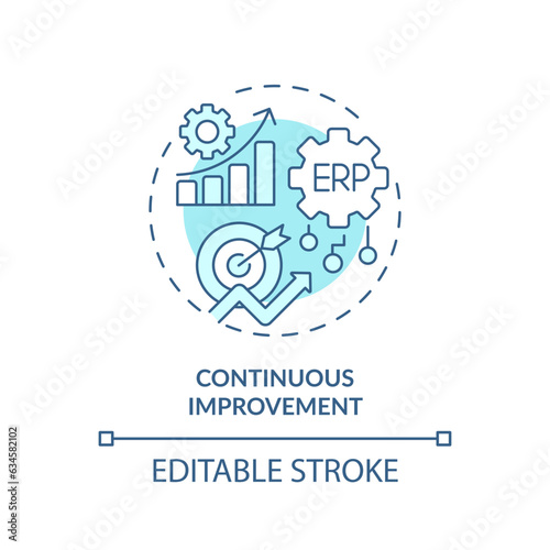 Editable continuous improvement blue icon concept, isolated vector, enterprise resource planning thin line illustration. © bsd studio