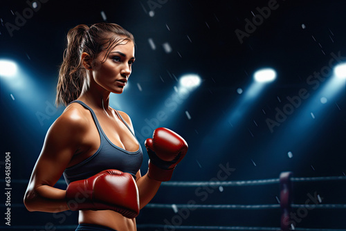 boxing action,sport woman, wearing sports undershirt, sweating all over, simple sports background