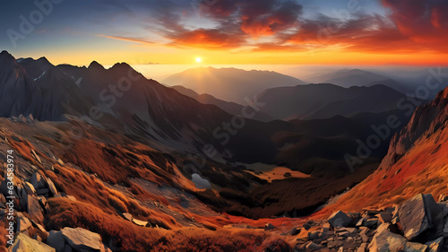 Mountain autumn landscape sunset. Generative ai design concept.