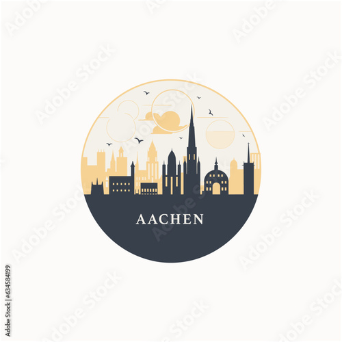 Germany Aachen cityscape skyline city panorama vector flat modern logo icon. North Rhine-Westphalia emblem idea with landmarks and building silhouettes 