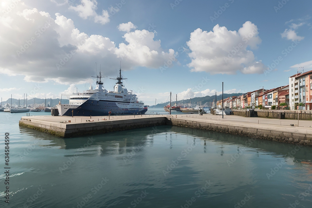 Panorama of Neguri dock in Getxo, Creative AI Panorama of Neguri dock in Getxo, Creative AI