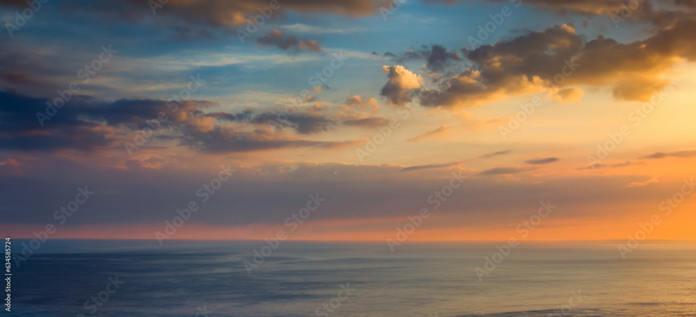 Panoramic photo sunset sky with colorful clouds