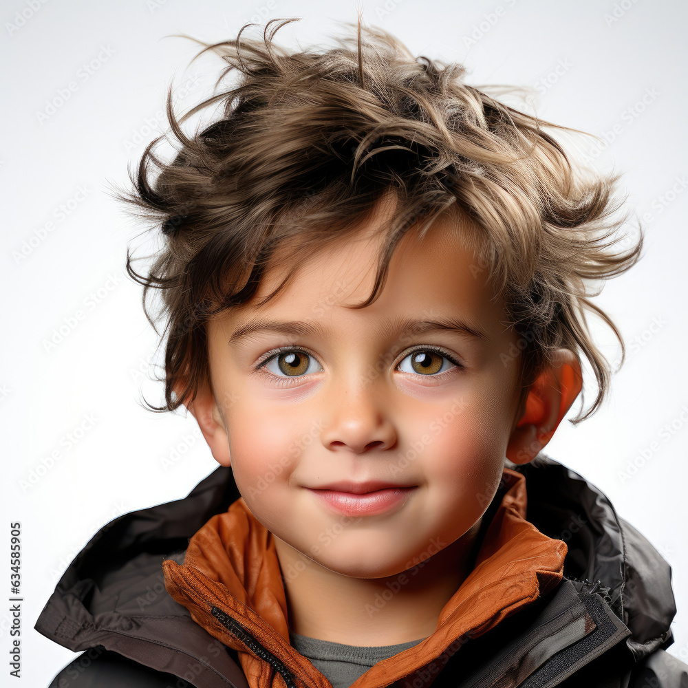 Professional studio head shot of a bashful 5-year-old Icelandic boy with a reserved smile. Professional studio head shot of a bashful 5-year-old Icelandic boy with a reserved smile.