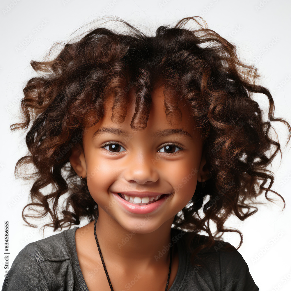 Professional studio head shot of a spirited 6-year-old Eritrean girl with a joyful hop. Professional studio head shot of a spirited 6-year-old Eritrean girl with a joyful hop.