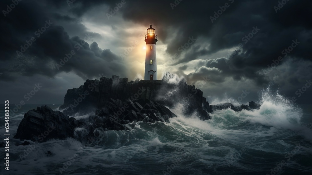 A lighthouse in the middle of a stormy ocean AI Generated