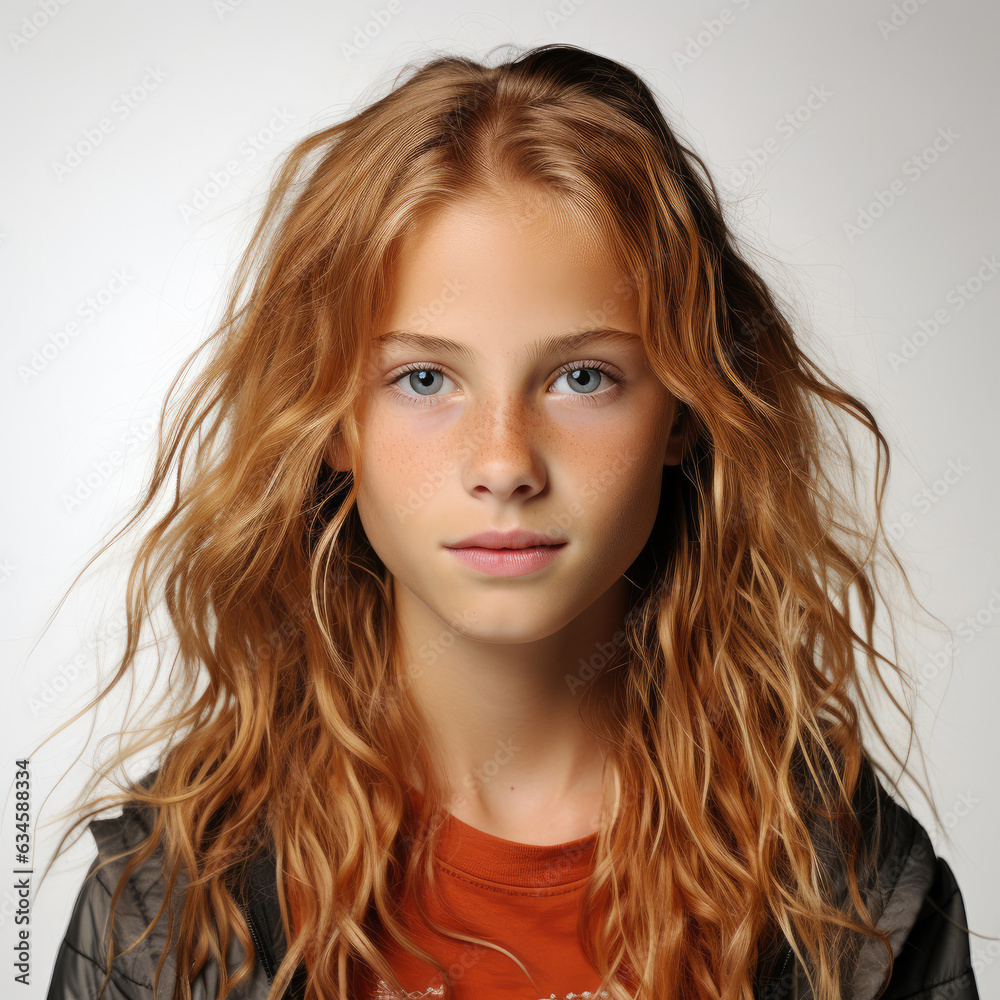 Professional studio head shot of a lively 10-year-old Swedish girl. Professional studio head shot of a lively 10-year-old Swedish girl.