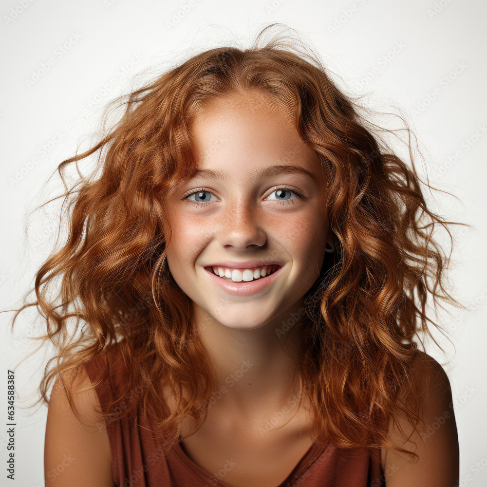 A professional studio headshot capturing the amused giggles of a 12-year-old Australian girl.