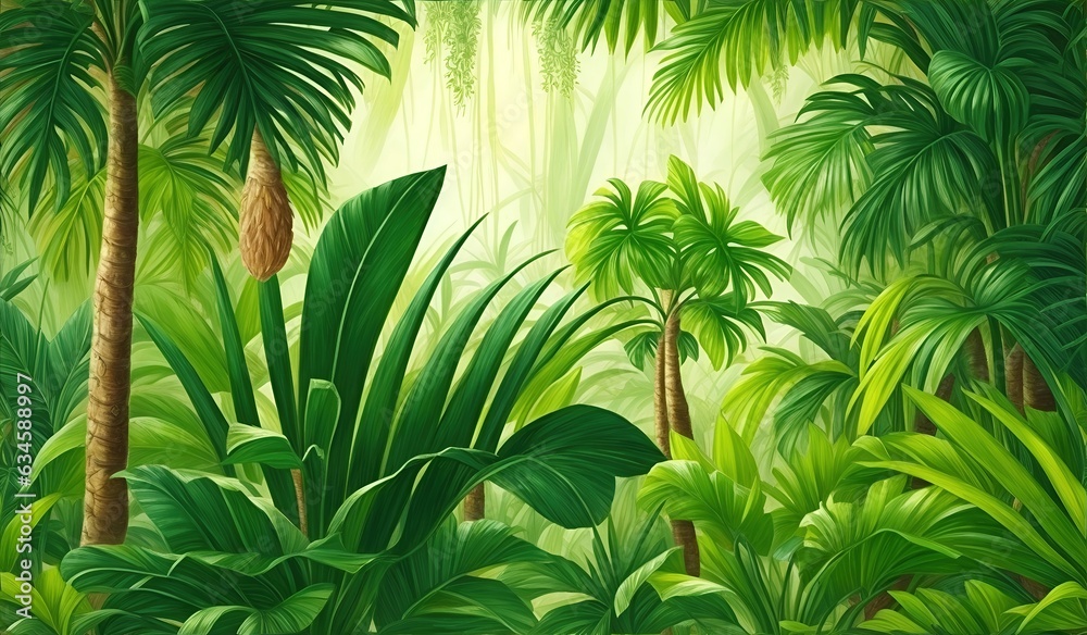Fototapeta premium Tropical vintage botanical landscape, palm tree.