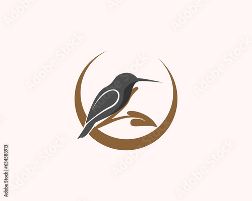humming bird perch at branch circle logo icon symbol design template illustration inspiration