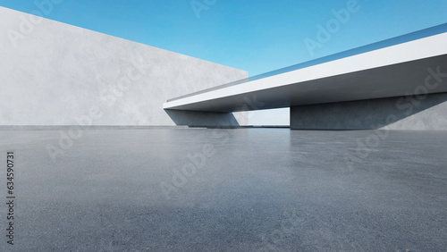 3d render of abstract modern architecture with empty concrete floor, car presentation background.