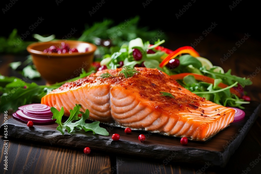 Baked Salmon on Rustic Background Baked Salmon on Rustic Background