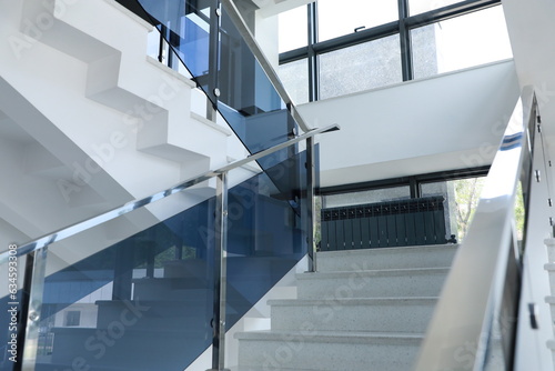 Print op canvas interior of a modern building, stairs and glass balustrade
