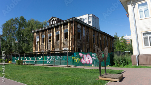 ARKHANGELSK, RUSSIA - July, 29, 2023: old architecture, architectural monuments on Chumbarov-Luchinsky street