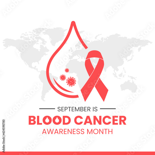 Vector illustration of blood drop and virus with ribbon suitable for posters in celebration of blood cancer awareness month