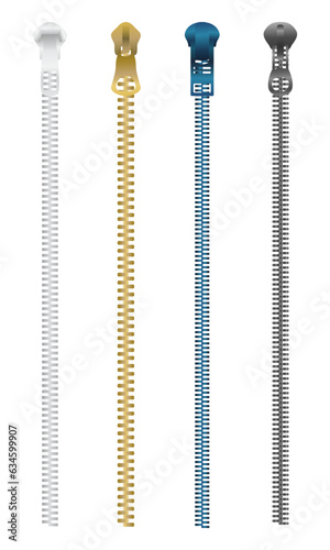 collection of realistic zipper various color. vector illustration