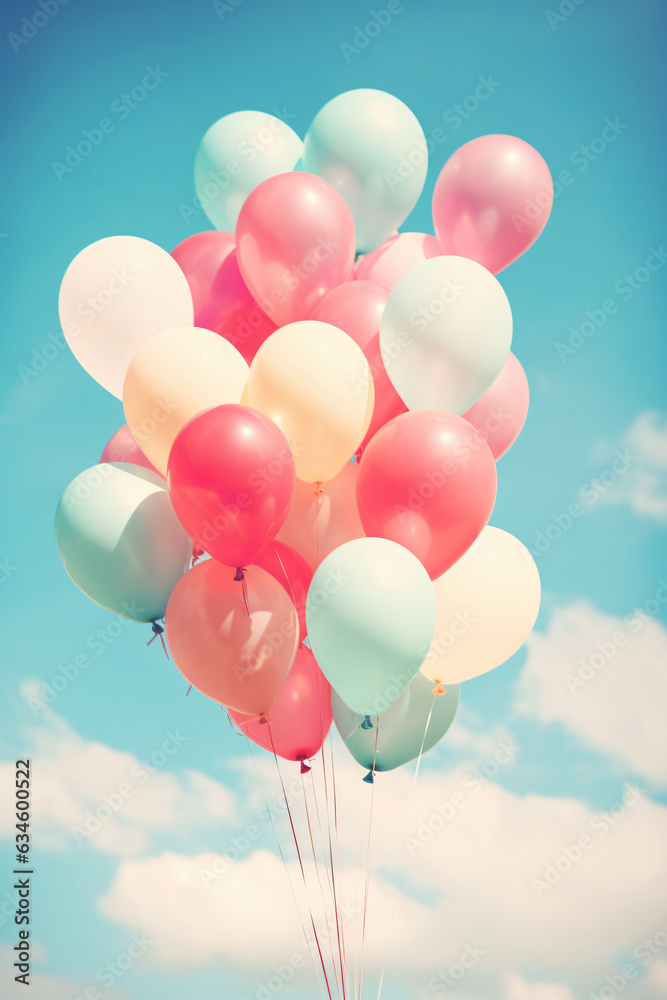 multicolor balloons with a retro - Generative AI