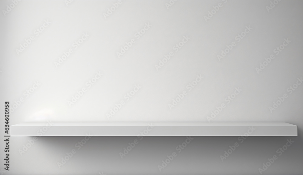 White empty shelf on a light gray wall - Generative AI