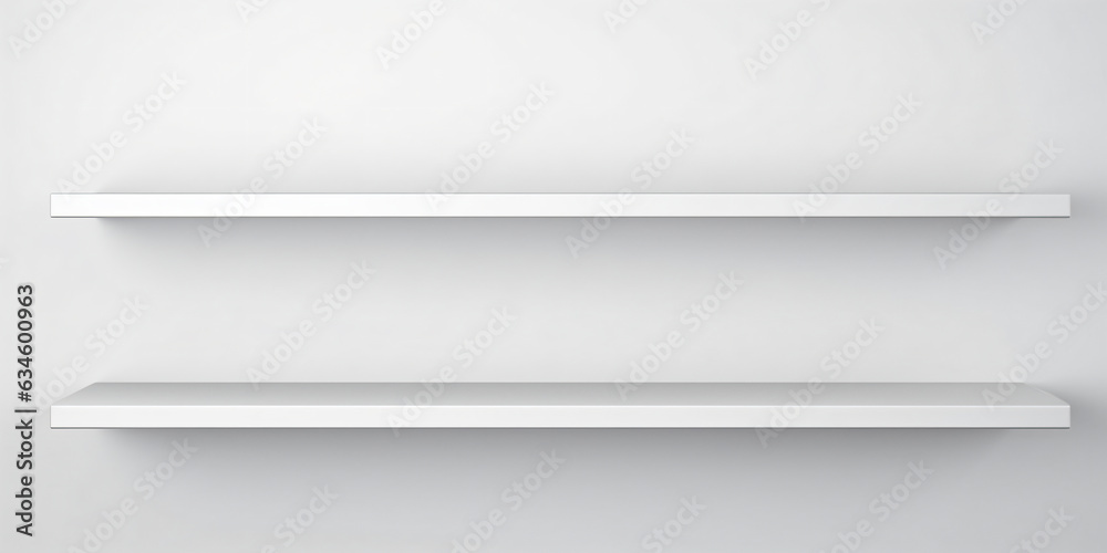 Obraz premium White empty shelf on a light gray wall - Generative AI