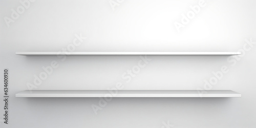 White empty shelf on a light gray wall - Generative AI